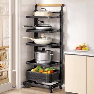 Étagère à casseroles de cuisine, organisateur ménager avec roulettes, chariot de rangement multi-niveaux, chariot organisateur, rangement de cuisine, chariot de cuisine - Product Image 2