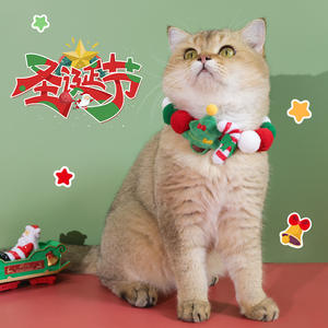 2025 árbol de Navidad bola gato perro <span class=keywords><strong>Collar</strong></span> lindo dibujos animados felpa cuello calentador bordado colorido algodón bola patrón sólido cinta - Product Image 2