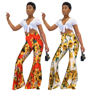 Summer new European and American style printed high waisted flared pants vacation style plus size <b>tight</b> pants for women - Product Image 1