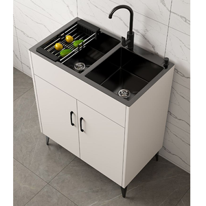 Fregadero <span class=keywords><strong>de</strong></span> Cocina Comercial <span class=keywords><strong>de</strong></span> <span class=keywords><strong>Acero</strong></span> <span class=keywords><strong>Inoxidable</strong></span> Grueso, Nuevo Fregadero Vertical Móvil <span class=keywords><strong>para</strong></span> Verduras con Soporte - Product Image 1