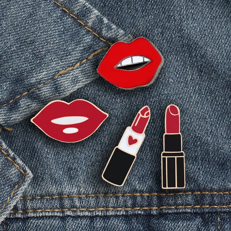 Sexy Red Lips Women Lipstick Brooch Cartoon Metal Enamel Jacket Shirt Lapel Pin