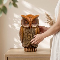 Figurine d'hibou en résine de style médiéval, imitation grain de bois, décoration d'intérieur, salon, bureau, pièce décorative artisanale, 9,8x14,8x9 cm