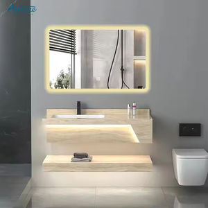 Ensemble de meubles-lavabos de salle de bain de luxe modernes à double couche en ardoise, <span class=keywords><strong>avec</strong></span> éclairage LED intelligent et lavabo en marbre, à fixation murale - Product Image 1