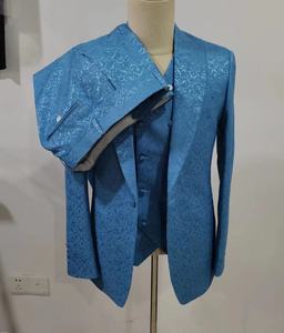 Blazer hecho a medida para hombre solapa en pico Slim Fit novio <span class=keywords><strong>Prom</strong></span> Wear boda esmoquin lujo azul Jacquard hombres trajes formales <span class=keywords><strong>3</strong></span> piezas - Product Image 1