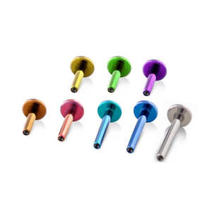 Anodized phẳng trở lại labret Bông tai xuyên bài viết thanh 16G Phụ nữ cổ điển ăn mặc nội bộ ren ASTM F136 Titan bên 2024 - Product Image 1