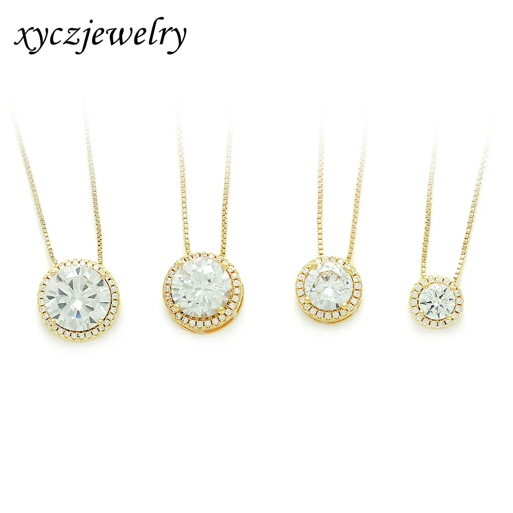 Cassic minimalist style round white zircon 18k gold plated earrings necklace jewelry set