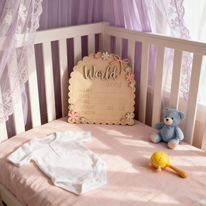 Decorazioni per Foto di Neonati 'Hello World', Insegna in Legno Incisa, Annuncio di Nascita, Insegna in Legno Incisa al Laser - Product Image 4