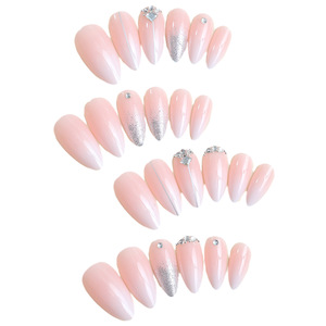 ABS Artificial Fingernails Press on Nails French Style 24 Pcs/set with Glue Nail Charms Rhinestones Manicure Set - Product Image 5