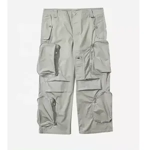 Logo personalizzato di alta qualità di cotone 100% pantaloni Cargo Streetwear pantaloni larghi con tasche con cerniera pantaloni per gli uomini