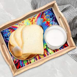 Plateau de service en <span class=keywords><strong>bois</strong></span> de peinture de diamant de Pâques avec poignées, grand plateau de service en <span class=keywords><strong>bois</strong></span> de gemme pour Pâques manger des collations de nourriture décor à la maison - Product Image 6