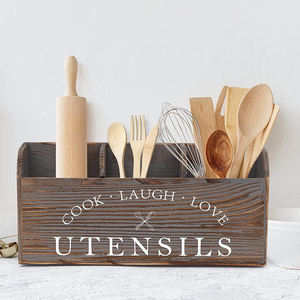 Çiftlik 3 bölmeler ahşap mutfak eşyası tutucu sofra takımı Caddy kolu için gümüş tutucu ile sayaç üst - Product Image 3