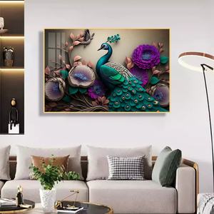 Cuadros Colgantes Personalizados de Fábrica, Decoración del Hogar, Arte Islámico con Marco de Aluminio, Pintura de Pavo Real Musulmán en Porcelana de Cristal con LED - Product Image 1