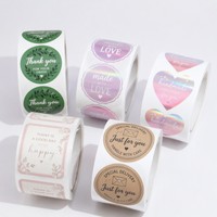 Autocollant rond rose personnalisé, fait main avec amour, étiquette avec logo floral pour les petites entreprises, les boutiques, les emballages cadeaux, les sceaux.