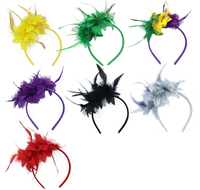 Serre-tête triple plume fleurie Mardi Gras, vente en gros, violet, jaune, vert, accessoires pour cheveux pour le carnaval