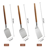 Ustensiles de cuisine en acier inoxydable avec manches en bois d'acacia, 3 spatules, une louche et 2 cuillères, grain de bois unique, lot de 6