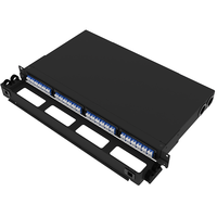 Panel Patch Fiber Optik Desain Tetap 1U 96F Baja Hitam Cold Rolled yang Dapat Disesuaikan, Tipe H, Pelat Fused, Konektor LC FM4H1, Garansi 30 Tahun