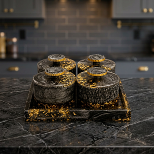 Modern Luxury Ceramic <b>Spice</b> <b>Jars</b> Set with Gold Accents and Wooden Lids Air Tight Storage Bottles for Kitchen Gifting - Product Image 1