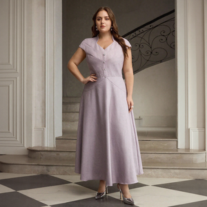<span class=keywords><strong>Robe</strong></span> en mousseline <span class=keywords><strong>grande</strong></span> <span class=keywords><strong>taille</strong></span> personnalisée avec logo, col en V tendance, tenue <span class=keywords><strong>de</strong></span> soirée pour femmes rondes, vente en gros, directement du fabricant - Product Image 4