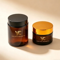 Pot en verre ambré YC Premium avec couvercle en plastique doré, conteneur cosmétique vide personnalisable de luxe pour marque de soins de la peau haut de gamme