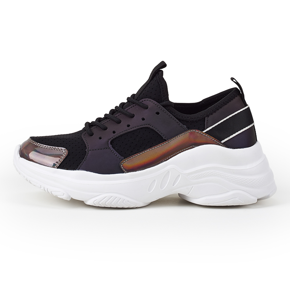 Manufacturer custom logo hologram pu lightweight breathable women's fashion sneakers