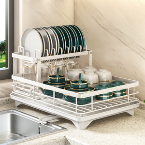 Kitchen Drain <b>Rack</b> 2 Tier Foldable Movable Sink <b>Dish</b> Drying <b>Rack</b> Tableware Storage Box - Product Image 4