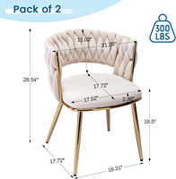 Chaises de salle à manger en tissu classique moderne, pieds en métal doré, dossier en velours tissé doux, design de luxe léger, meubles de maison HF