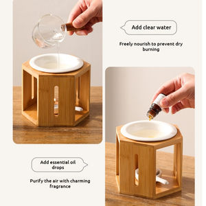 Natural Bamboo Hexagonal Cage Aromatherapy Lamp Burner Ceramic Essential Oil Diffuser Tea Light Candle <strong>Warmer</strong> for Home Spa - Product Image 6