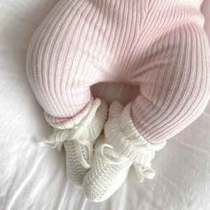 Organic Cotton Boutique Ruffle Knitted Baby <strong>Booties</strong> Soft Newborn Infant Girl <strong>Shoes</strong> with Bow Tie - Product Image 4