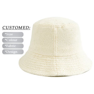 Gorro de Pescador de Tela de Rizo Personalizado con Logotipo Gráfico Bordado de Alta Calidad, Gorros de Pescador de Tela de Rizo Amarilla - Product Image 1
