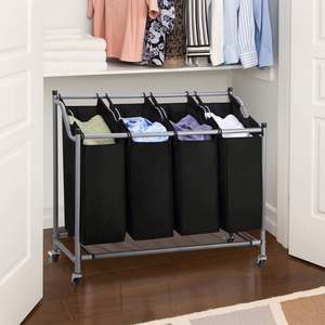 Sorter Cart 4-<b>Bag</b> Classics Rolling <b>Laundry</b> Hamper, Sturdy Frame with 60KG Weight Capacity, Black - Product Image 6