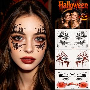 Tatuajes Temporales Impermeables de Halloween 2026, Diseño Sexy Indio Blanco, Arte Corporal y Facial, Cicatrices Sangrientas, Murciélagos, Calabazas, <span class=keywords><strong>Maquillaje</strong></span> - Product Image 2