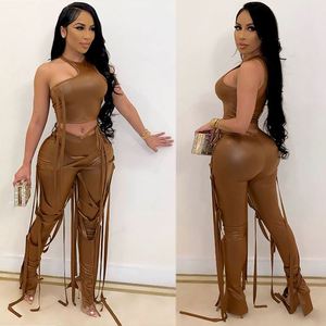Stijlvolle Mouwloze Coole Lady Outfits Nieuwe Tweedelige Set Crop Top Kwastbroek Dameskleding <span class=keywords><strong>2</strong></span>-delige Broekset - Product Image 4