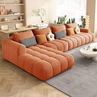 Canapé modulaire en velours crème extensible de luxe moderne en forme de L, idéal pour villa, personnalisable pour salon