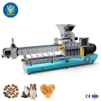 Machine de fabrication et de traitement d'aliments pour animaux de compagnie (chats et chiens) de type sec, à double vis, automatique, 500 kg/h, pour croquettes et friandises.