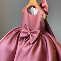 Robe de demoiselle d'honneur d'été pour enfants de 2 à 12 ans, avec nœud, en polyester uni, formelle, sans manches, respirante, grande taille, longueur genou, coupe trapèze