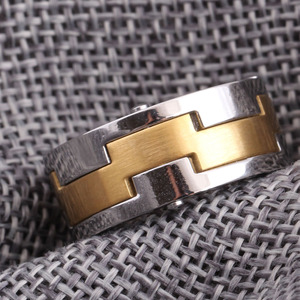 Anillo Geométrico de Acero Inoxidable y Titanio de Dos Tonos de 12 mm, Joyería de Moda para Hombre, Regalo - Product Image 3