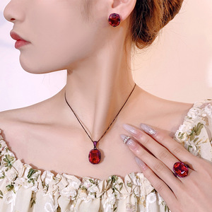 Fashion Eco-friendly Copper <b>Ruby</b> <b>Necklace</b> Set with Red Zircon Gold Plated Bird Nest Design Unisex Jewelry Set - Product Image 2