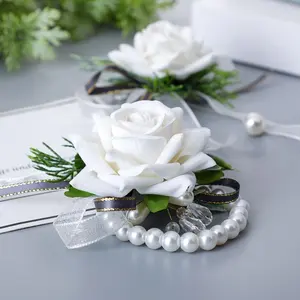 H-572 rosa artificiale sposa e sposo polso fiore spilla matrimonio sorella gruppo best man gruppo corpetto all'ingrosso