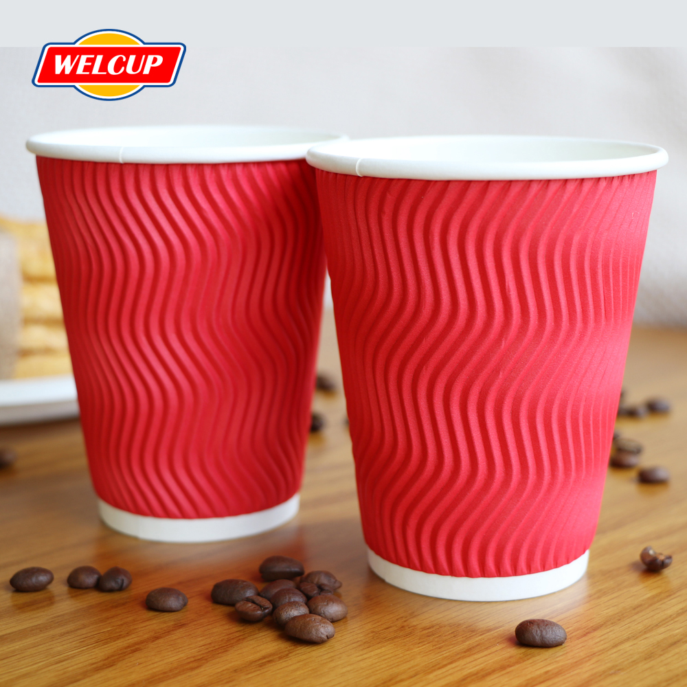Customized Disposable Insulated Corrugated Paper Cup 8oz 12oz 14oz 16oz Ripple Kraft Cup Double Wall Coffee Paper Cup