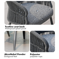 Ensemble de meubles d'extérieur de luxe en aluminium Lion Design, table de salle à manger moderne pour patio et jardin, chaises en corde, imperméables et écologiques