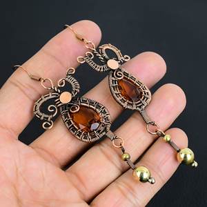 ต่างหูห้อยแบบคลาสสิก ดีไซน์สั่งทำพิเศษ ประดับด้วยพลอยโทแพซสีน้ำผึ้ง หุ้มด้วยลวดทองแดง งานแฮนด์เมด สินค้ามาใหม่ เหมาะสำหรับงานปาร์ตี้สำหรับผู้หญิง - Product Image 4