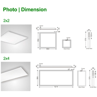 Plafonnier LED plat rétroéclairé à montage en surface, 1x4, 2x2, 2x4 pieds, 3 puissances, 3 températures de couleur commutables, 277/347V, dimmable