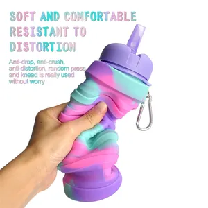Collapsible Silicone <b>Water</b> <b>Bottle</b> <b>Sport</b> <b>Water</b> <b>Bottle</b> BPA Free Custom Kids Cup With Straw Silicone Folding Pagoda <b>Water</b> <b>Bottle</b> - Product Image 5