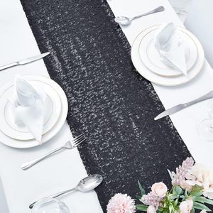 12 x 120 inches <strong>Black</strong> Sequin <strong>Table</strong> <strong>Runner</strong>, Glitter <strong>Black</strong> <strong>Table</strong> <strong>Runner</strong> for Wedding Birthday Bachelorette Holiday Decorations - Product Image 5