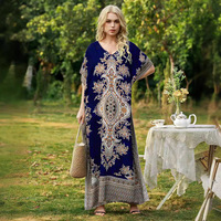 Robes longues bohèmes imprimées en viscose pour femmes, grandes tailles, style ample, pour la plage et les vacances, respirantes, type burqa musulmane, pour l'Europe et l'Amérique