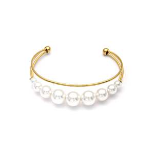 Brazalete de Moda en Acero Inoxidable 316L con Baño de Oro PVD y Perlas, Joyería para Mujer - Product Image 1