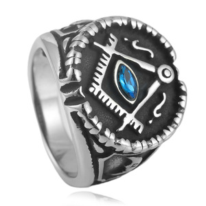 Men's Freemason <b>Ring</b> Stainless Steel Geometric Design Red Cubic Zirconia Bezel Setting Punk Style Fashion Jewelry Gift - Product Image 5