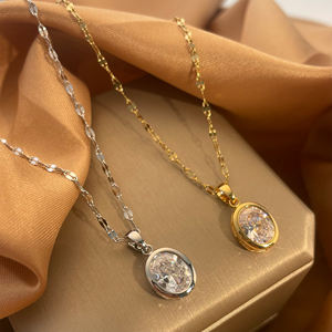 14K chapado en oro de acero inoxidable flor corazón Bowknot cobre circón grueso luz lujo moda colgante collar PARA CENA fiesta - Product Image 6