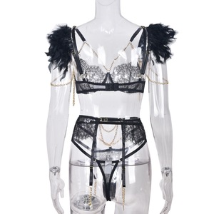 Intimo Erotico Sexy con Pizzo Ricamato, Piume e Catene Intricate, Lingerie Femminile Romantica - Product Image 2