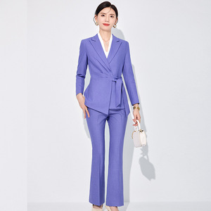 Women's Lace-up Suit Set Polyester Full Sleeve Spring Office Lady Anti-Wrinkle Professional Pants Set - Product Image 3